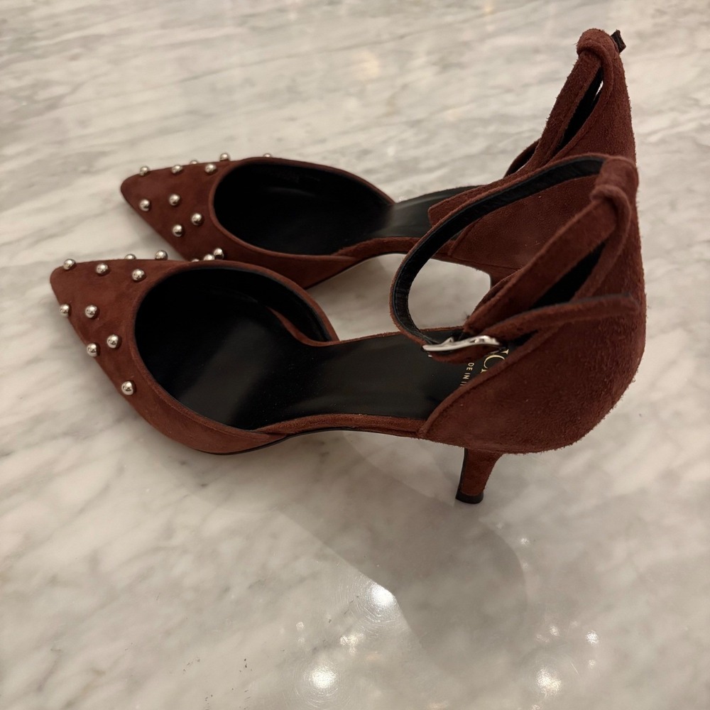 J. Crew Colette Burgundy Italian Suede Studded Slingback Heels Size 10M NWT - Picture 4 of 10
